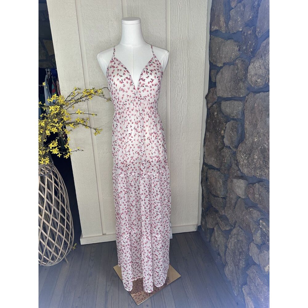 NWT Gianni Bini Floral Pleated Maxi Dress Size S Chiffon Dobby Dot Fairycore